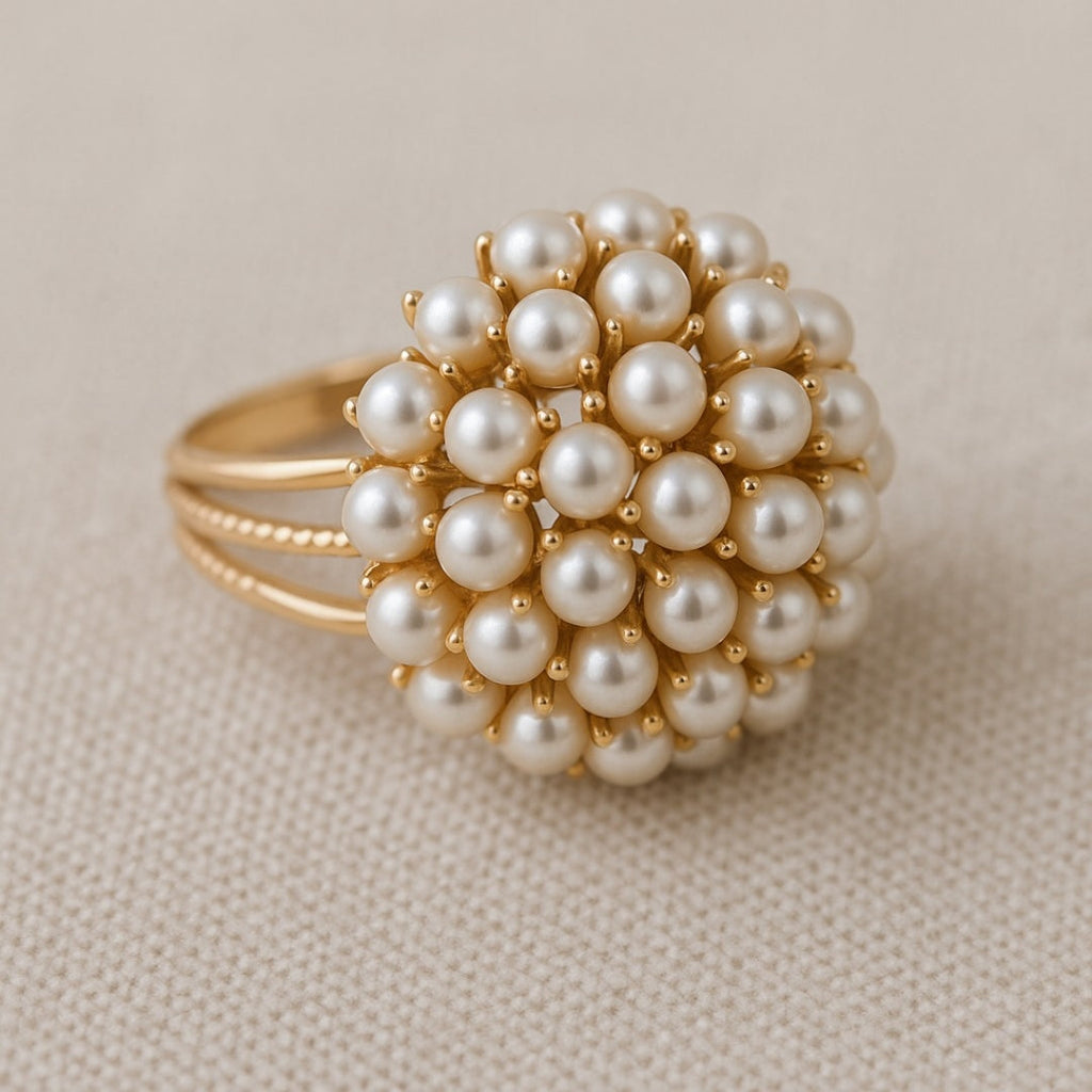 Elegant Inlaid Perla Oro Anello