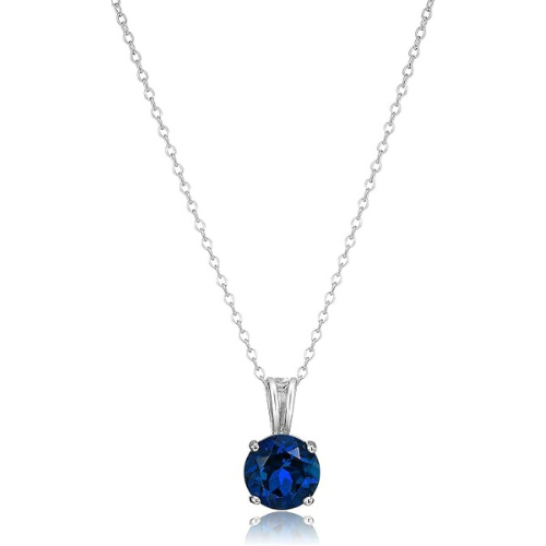 Round Cut Zaffiro Collana | Bianco Oro