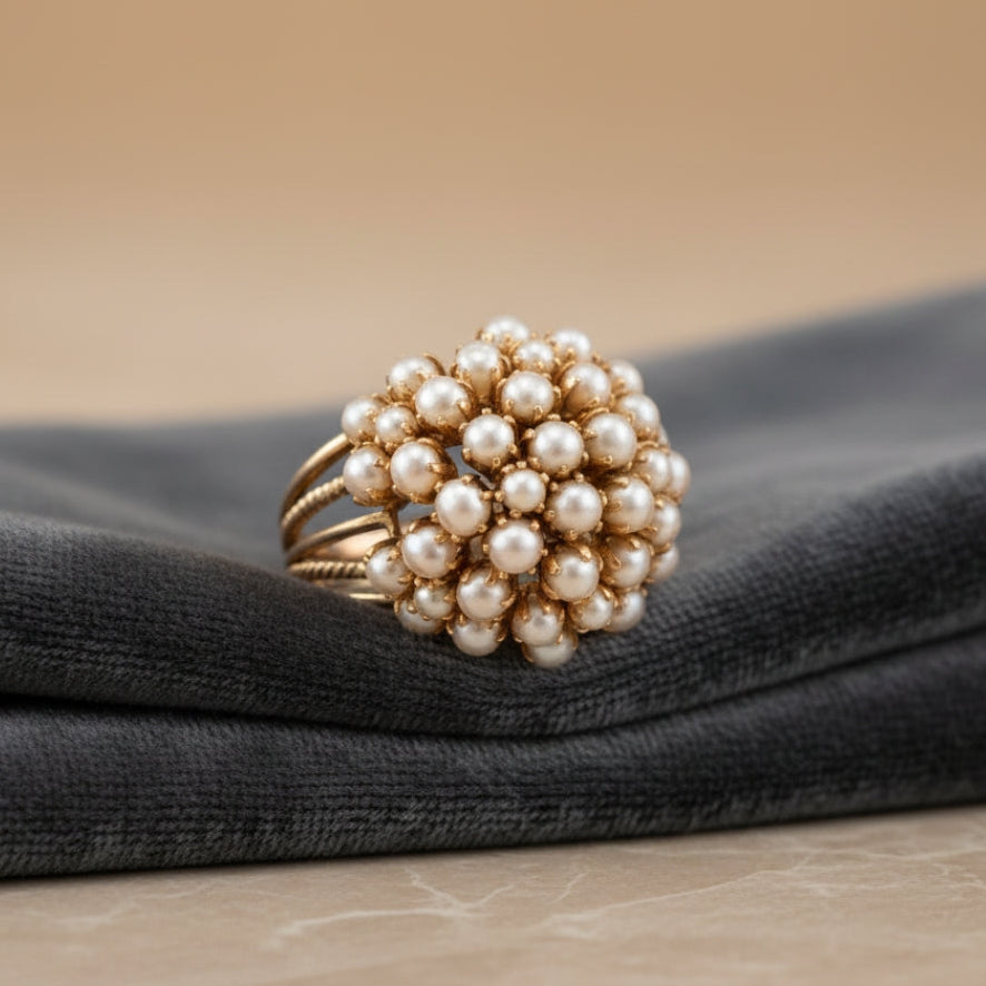 Elegant Inlaid Perla Oro Anello