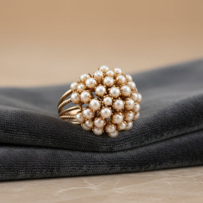 Elegant Inlaid Perla Oro Anello