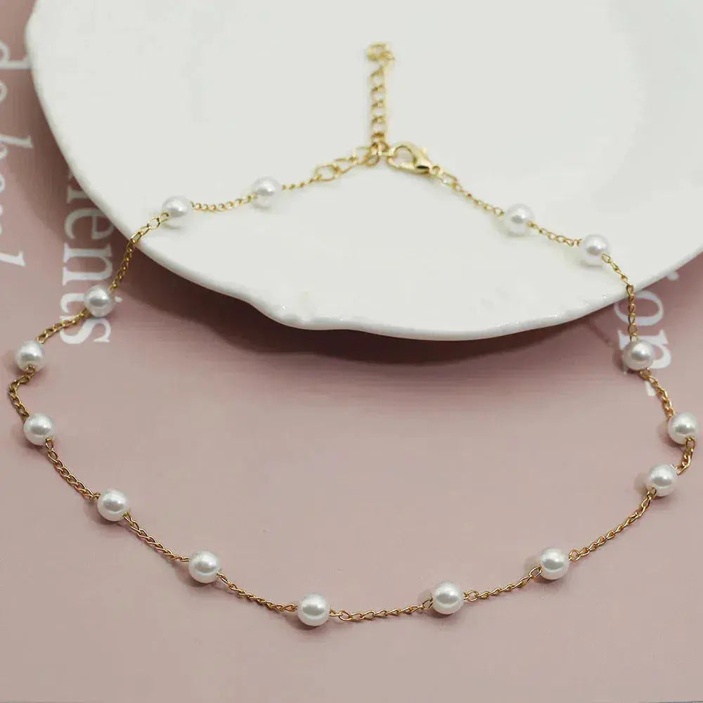Oro Spaced Perla Chain Collana
