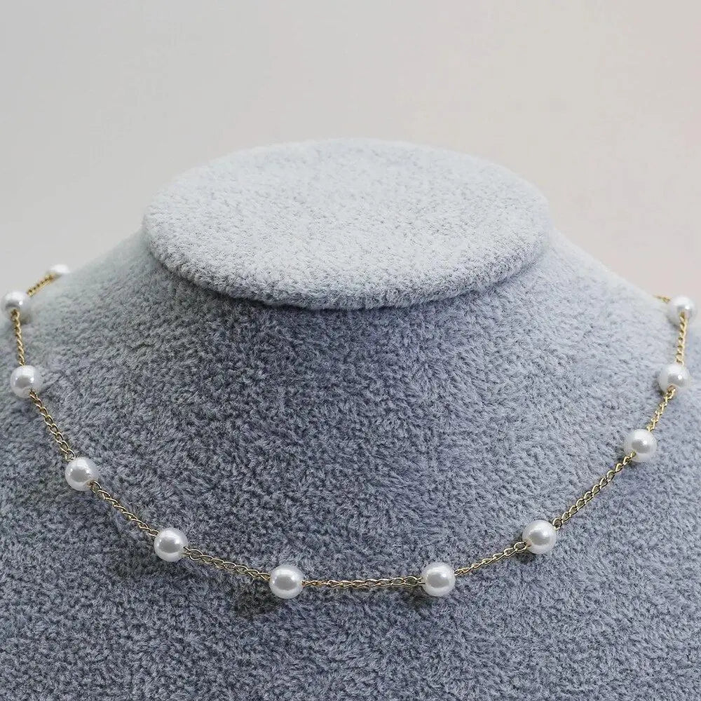 Oro Spaced Perla Chain Collana