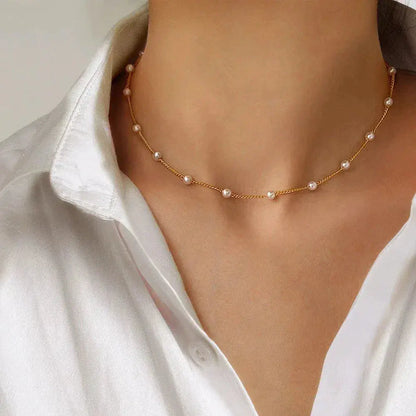 Oro Spaced Perla Chain Collana