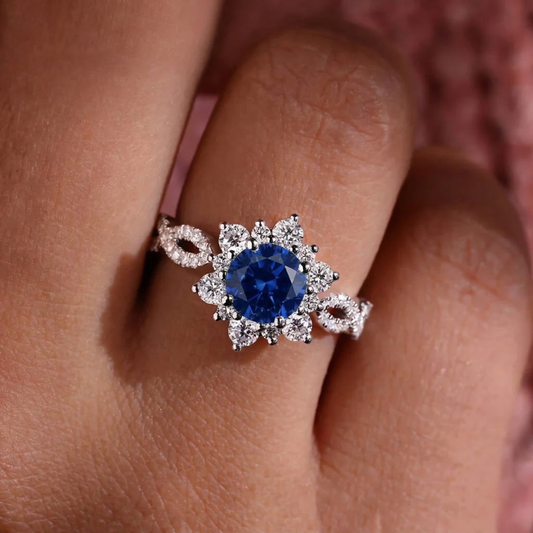 Cristallo Zaffiro Flower Anello | Bianco Oro