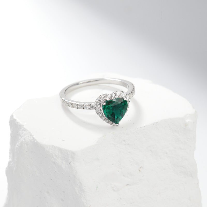 Argento Smeraldo Cuore Halo Anello
