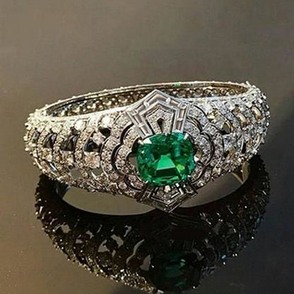 Smeraldo Art Deco Anello | Bianco Oro