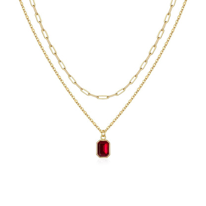 Paperclip Layered Rubino Collana | Oro