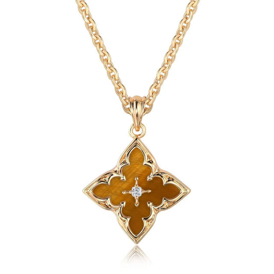 Brown Clover Pendant Collana | Oro