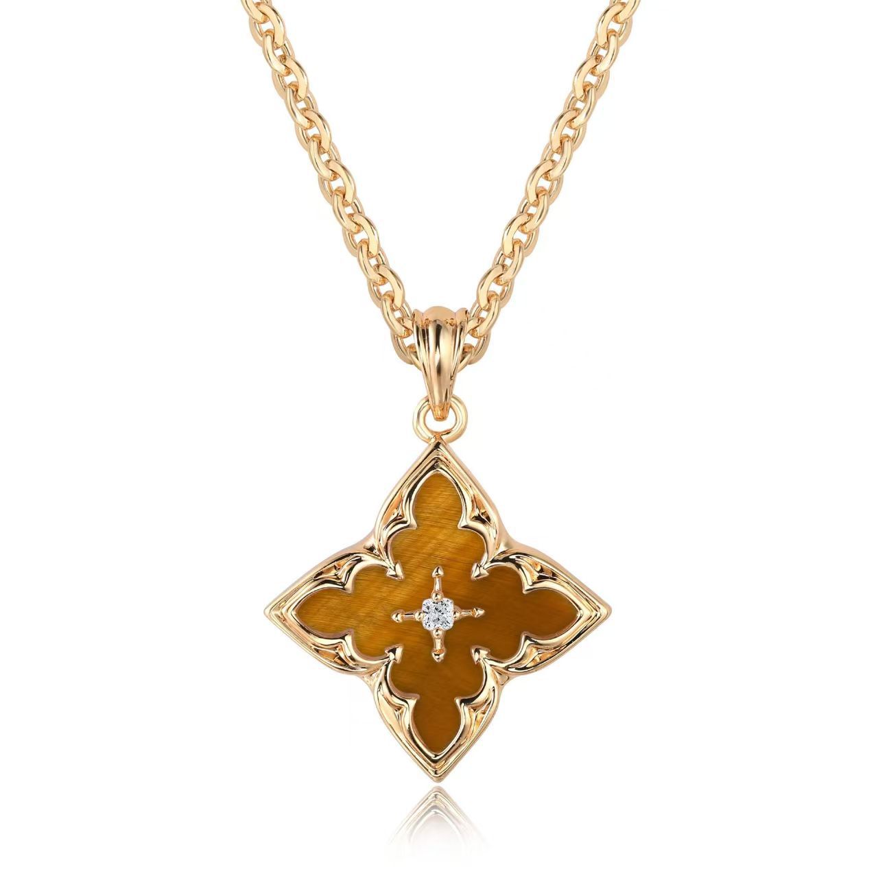 Bianco Clover Pendant Collana | Oro