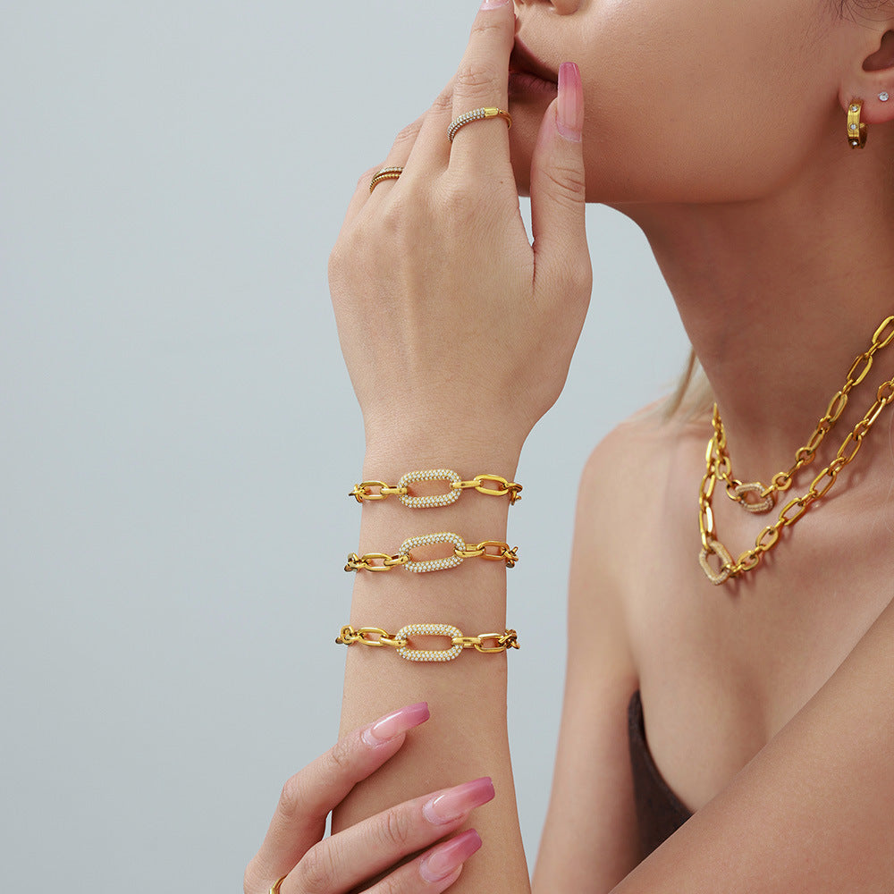 Paved Chunky Chain Link Set di Gioielli | Oro