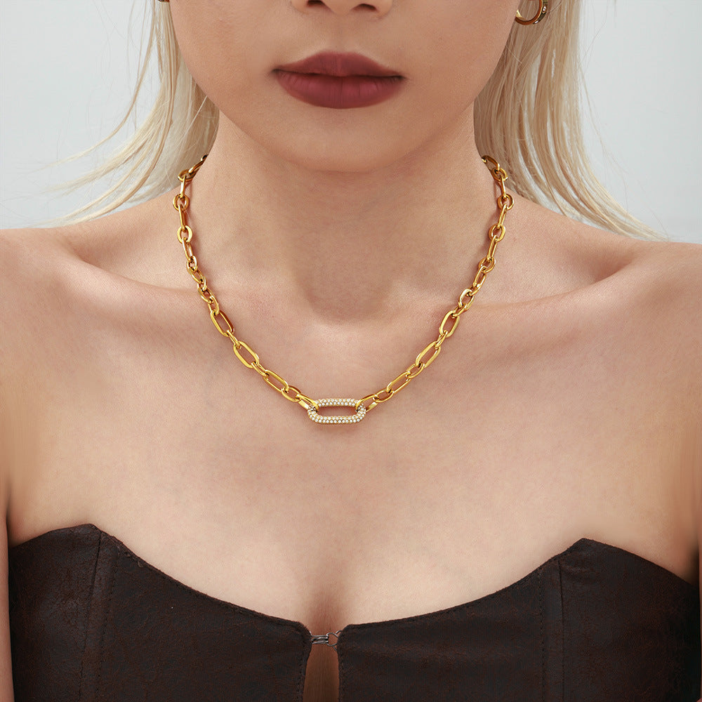 Paved Chunky Chain Link Set di Gioielli | Oro