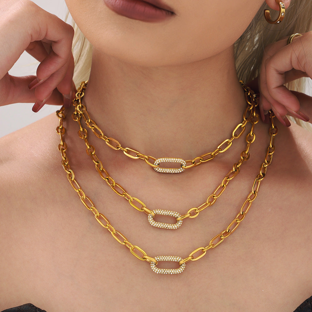 Paved Chunky Chain Link Set di Gioielli | Oro