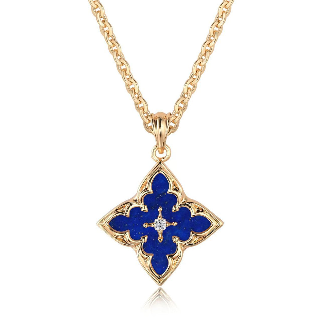 Blue Clover Pendant Collana | Oro
