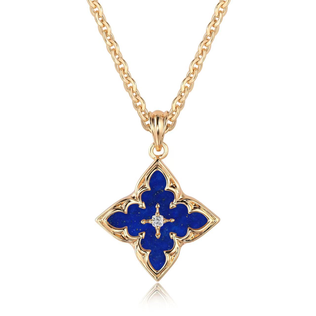 Blue Clover Pendant Collana | Oro