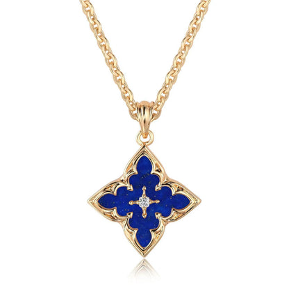 Blue Clover Pendant Collana | Oro