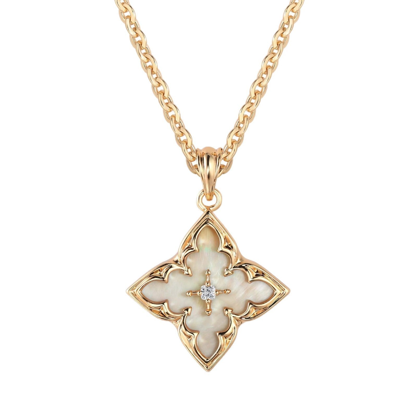 Bianco Clover Pendant Collana | Oro