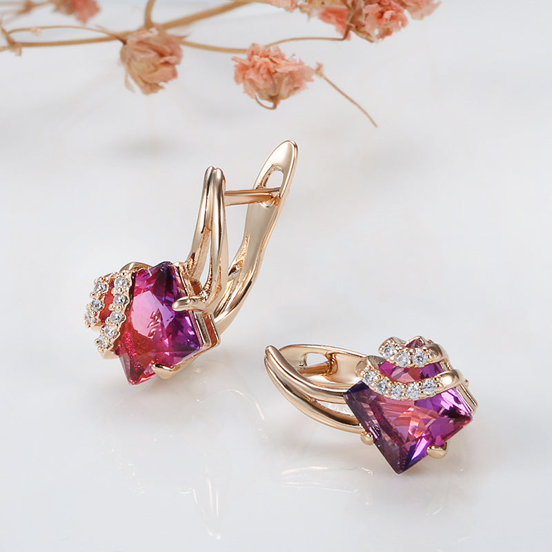 Crimson Square Cristallo Orecchini | Rosegold