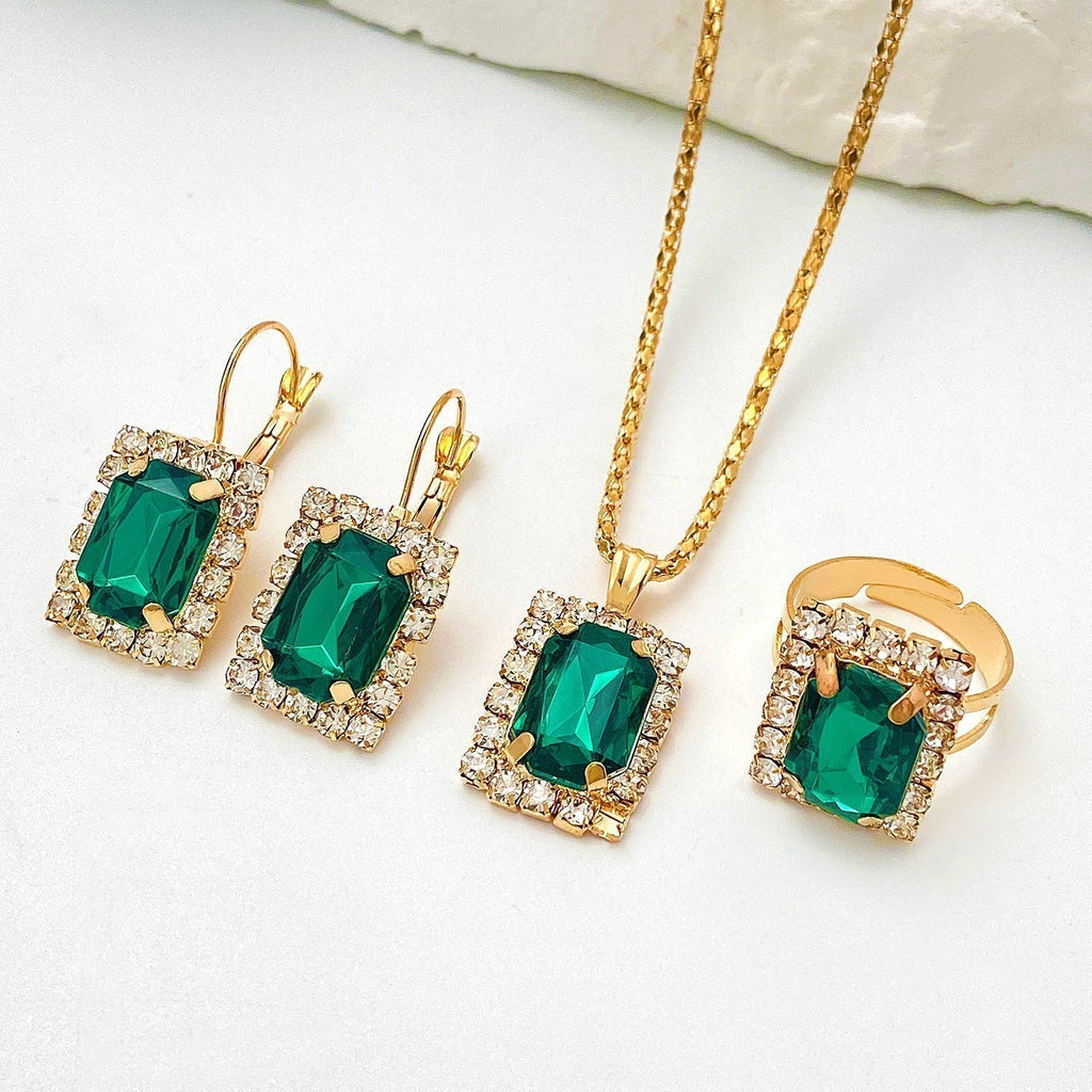 Oro Smeraldo Rectangular Set di Gioielli