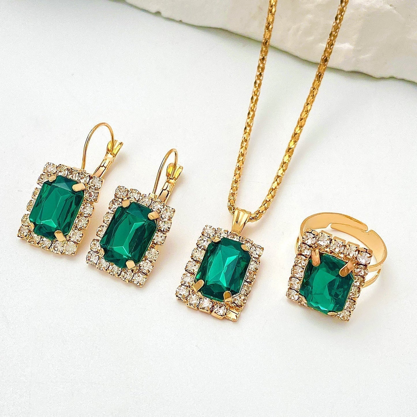 Oro Smeraldo Rectangular Set di Gioielli