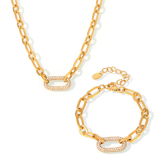 Paved Chunky Chain Link Set di Gioielli | Oro