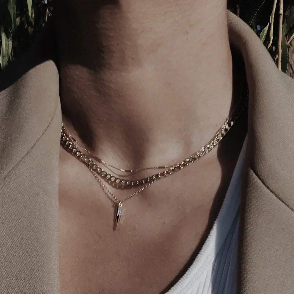 Flat Link Curb Chain Collana | Oro