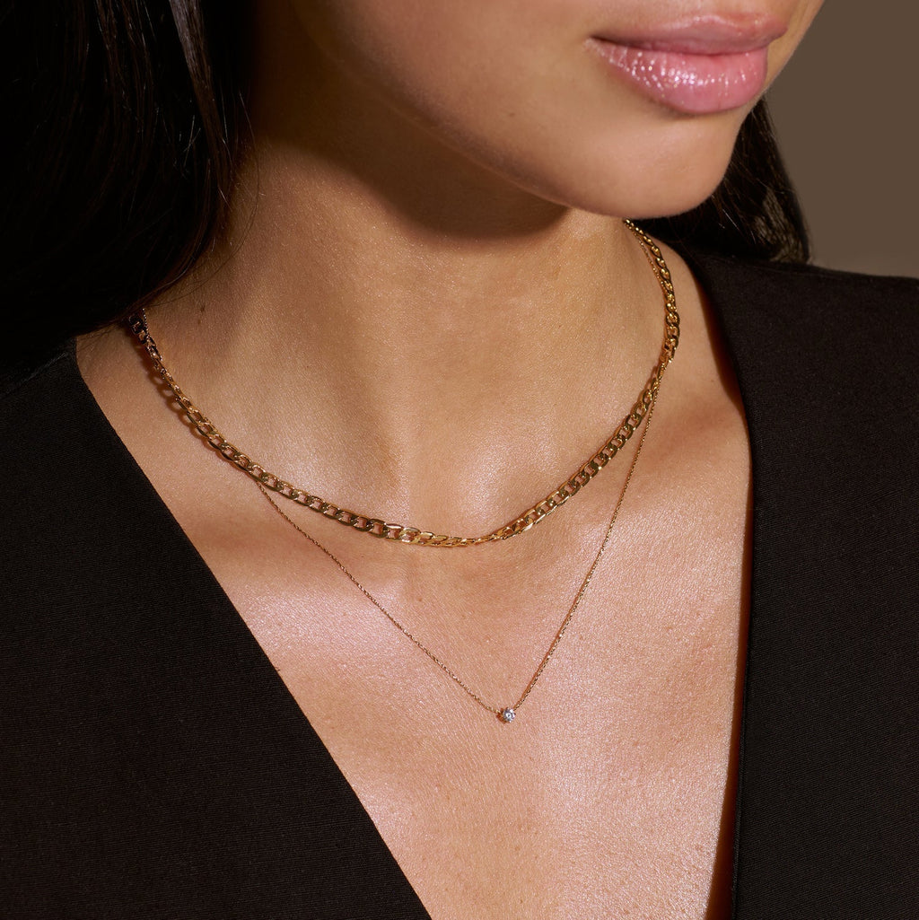 Flat Link Curb Chain Collana | Oro