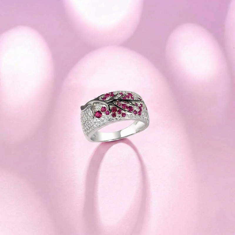Rubino Blossom Tree Anello | Bianco Oro