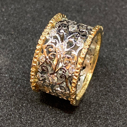 Argento and Oro Ornate Band Anello
