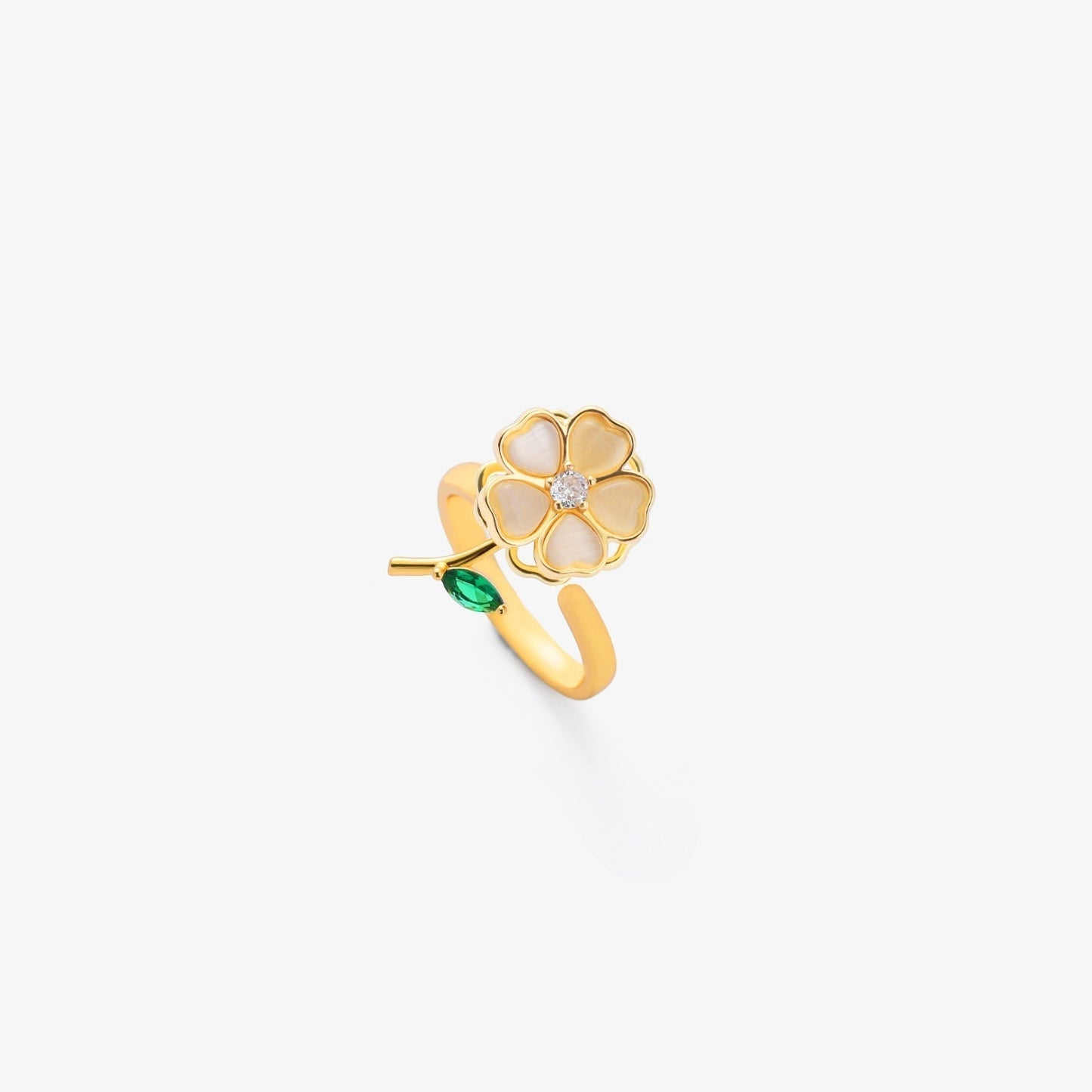Smeraldo Leaf Flower Spinning Anello | Oro