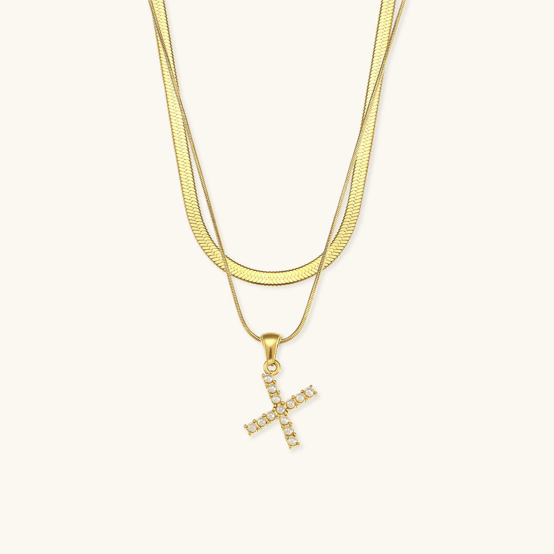 Fiona Layered Oro Initial Letter Collana