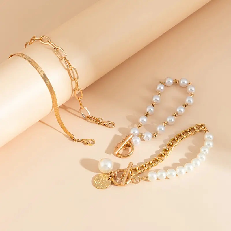 Chic Oro 4-Piece Set Bracciali - Snake, Perle & Links | Oro