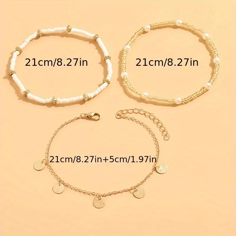 Coastal Ciondolo 3-Piece Layered Anklet Set | Oro