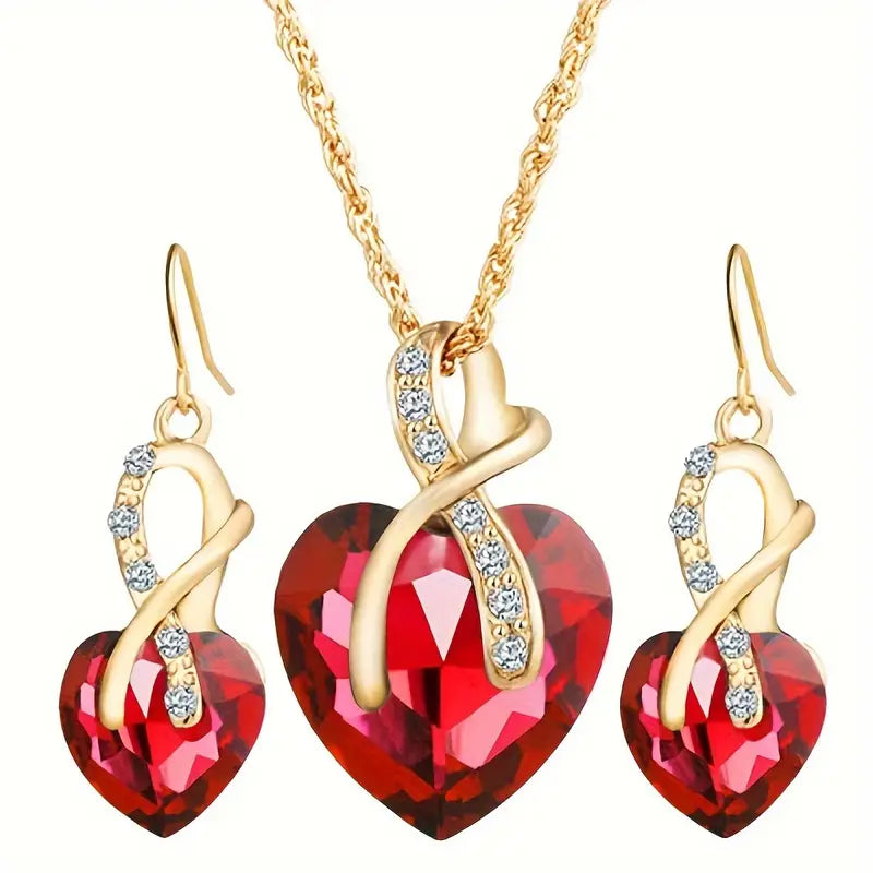 Oro Rubino Twisted Cuore Set di Gioielli