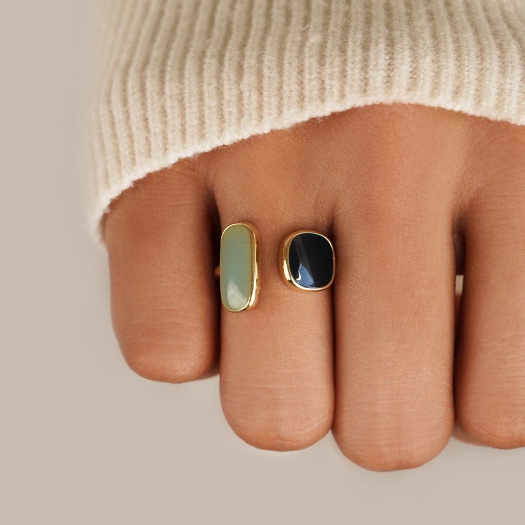 Oro Dual Pietra Open Anello