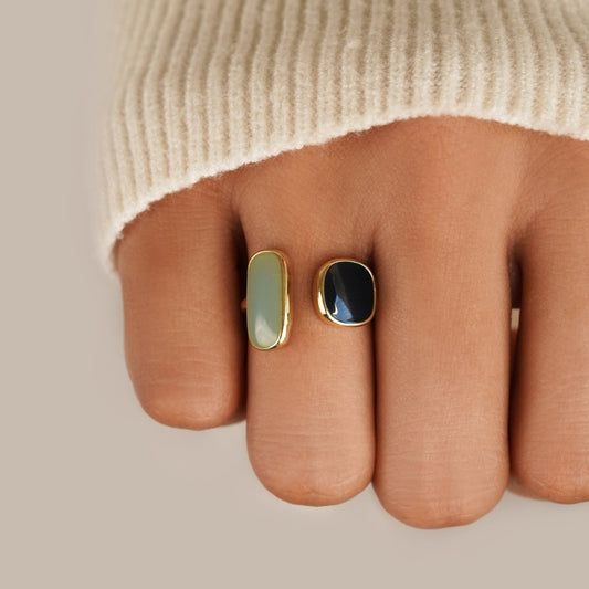 Oro Dual Pietra Open Anello