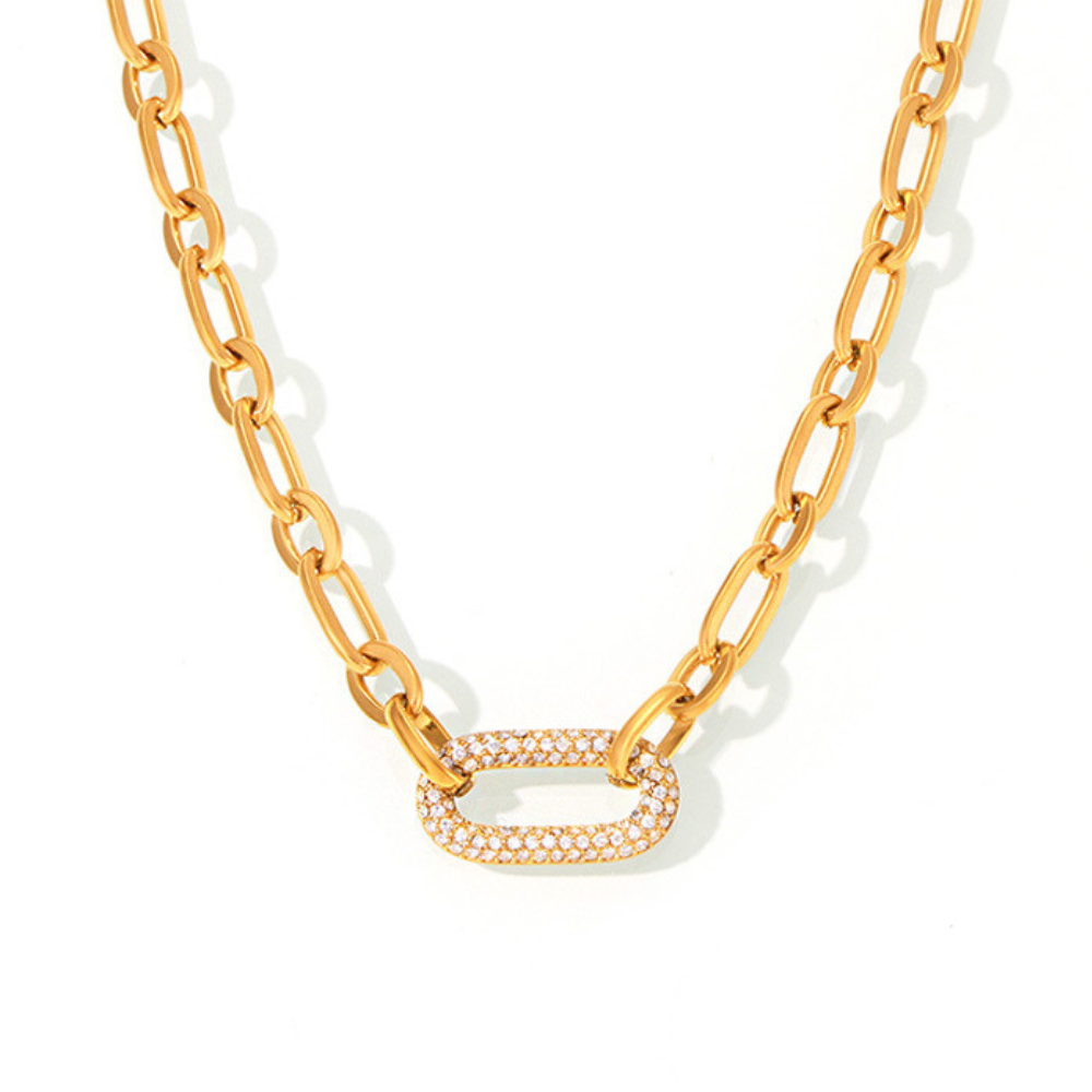 Paved Chunky Chain Link Set di Gioielli | Oro