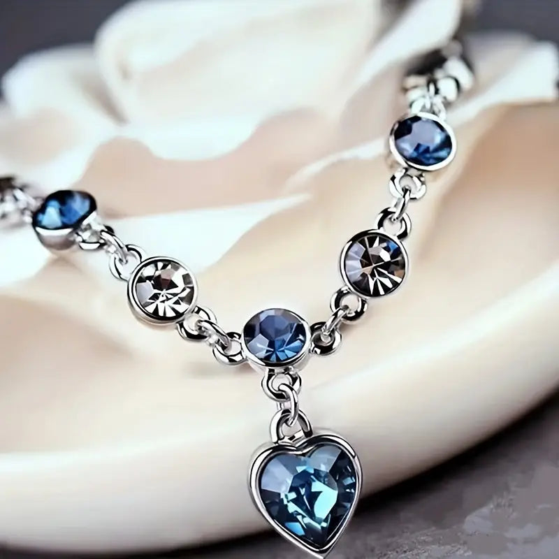 Argento Zaffiro Cuore Chain Bracciale