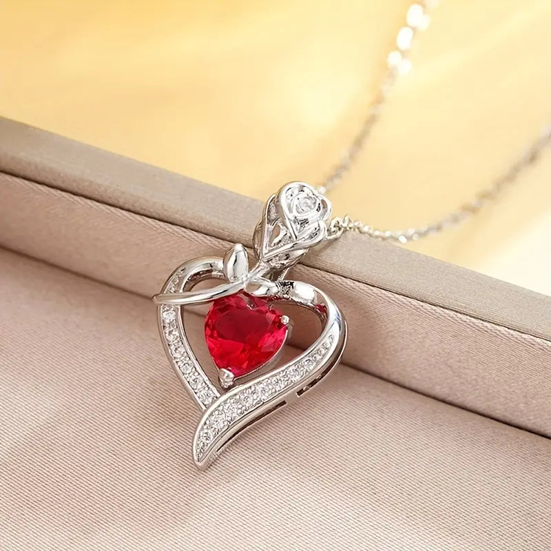 Argento Rubino Cuore Pendant Collana