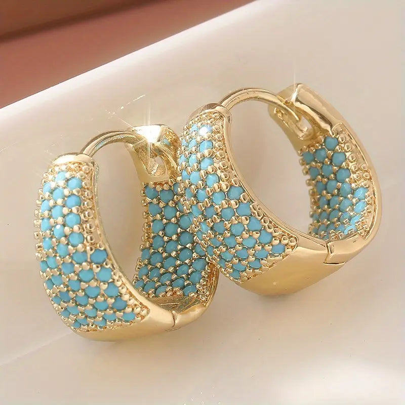 Golden-Tone Turchese Beaded Orecchini a Cerchio | Oro