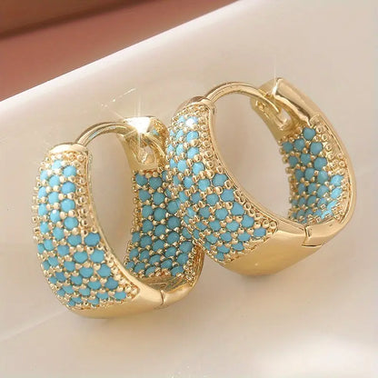 Golden-Tone Turchese Beaded Orecchini a Cerchio | Oro