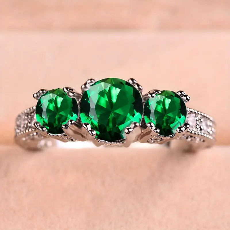 Argento Smeraldo Three-Pietra Anello