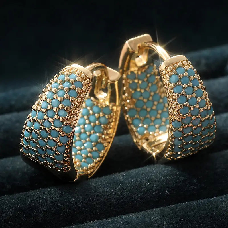 Golden-Tone Turchese Beaded Orecchini a Cerchio | Oro