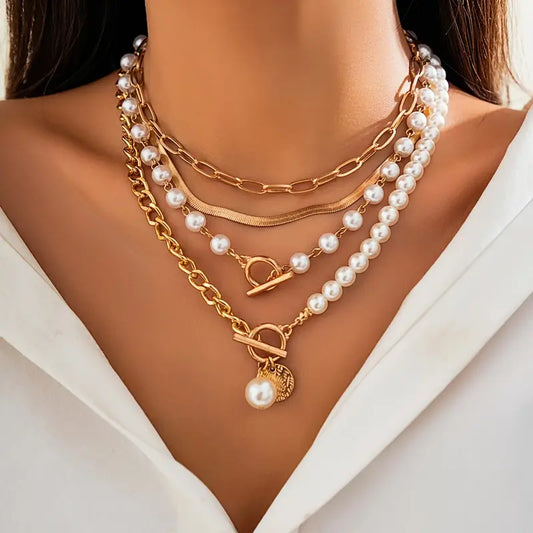 Vintage Perla & Oro Snake Chain Set Collane | Oro
