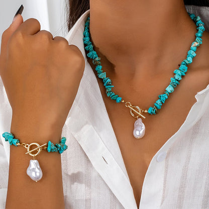 Turchese & Collana di Perle Set Bracciali