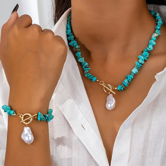 Turchese & Collana di Perle Set Bracciali