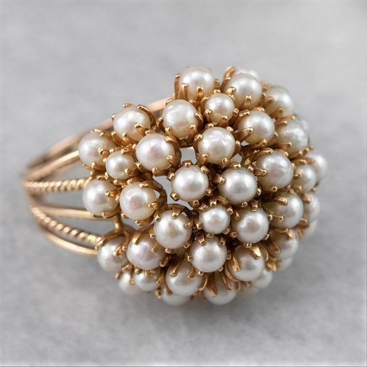 Elegant Inlaid Perla Oro Anello