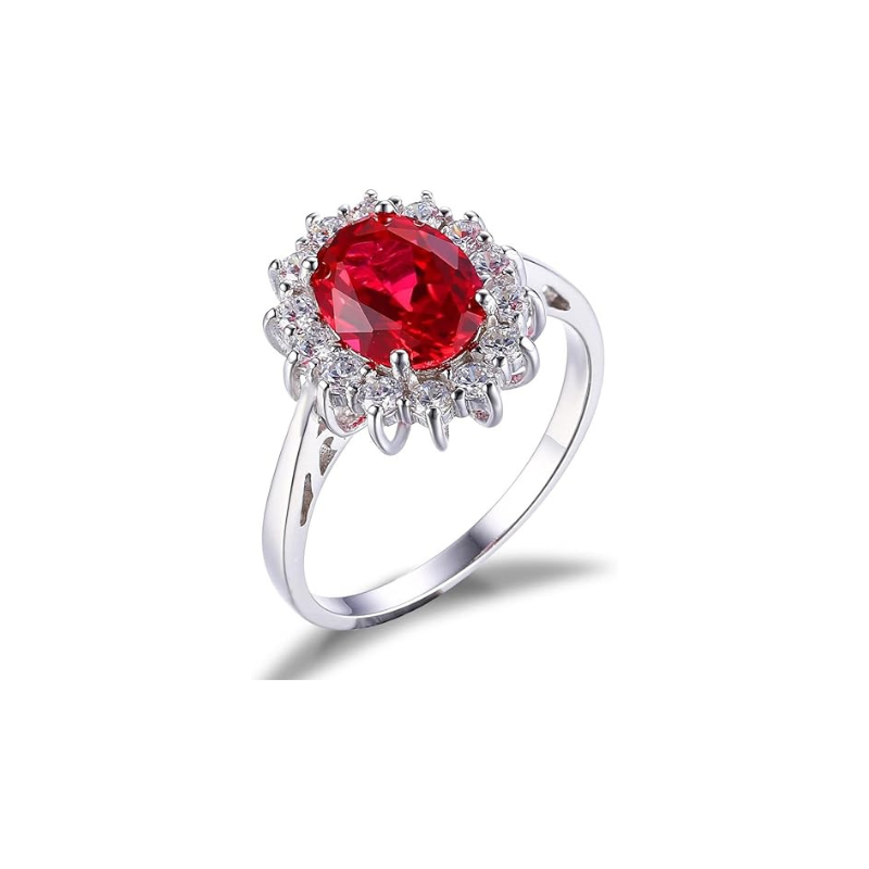 Classic Rubino Halo Anello | Bianco Oro