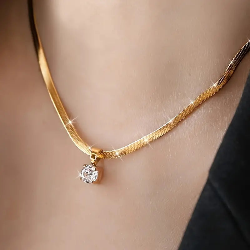 Elegant Rhinestone Pendant Collana | Oro