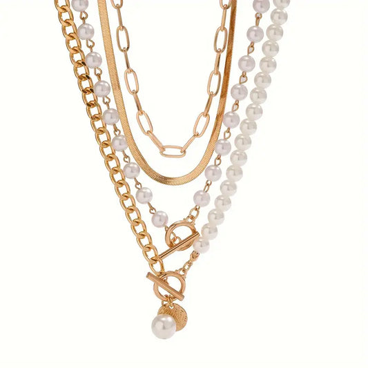 Vintage Perla & Oro Snake Chain Set Collane | Oro