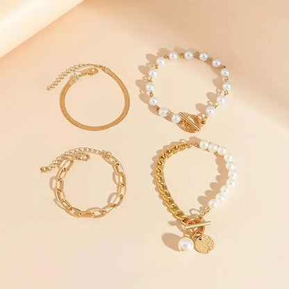 Chic Oro 4-Piece Set Bracciali - Snake, Perle & Links | Oro